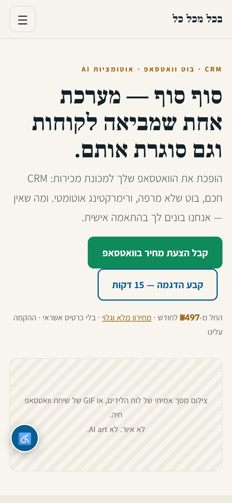 צילום מסך אמיתי — האתר בנייד